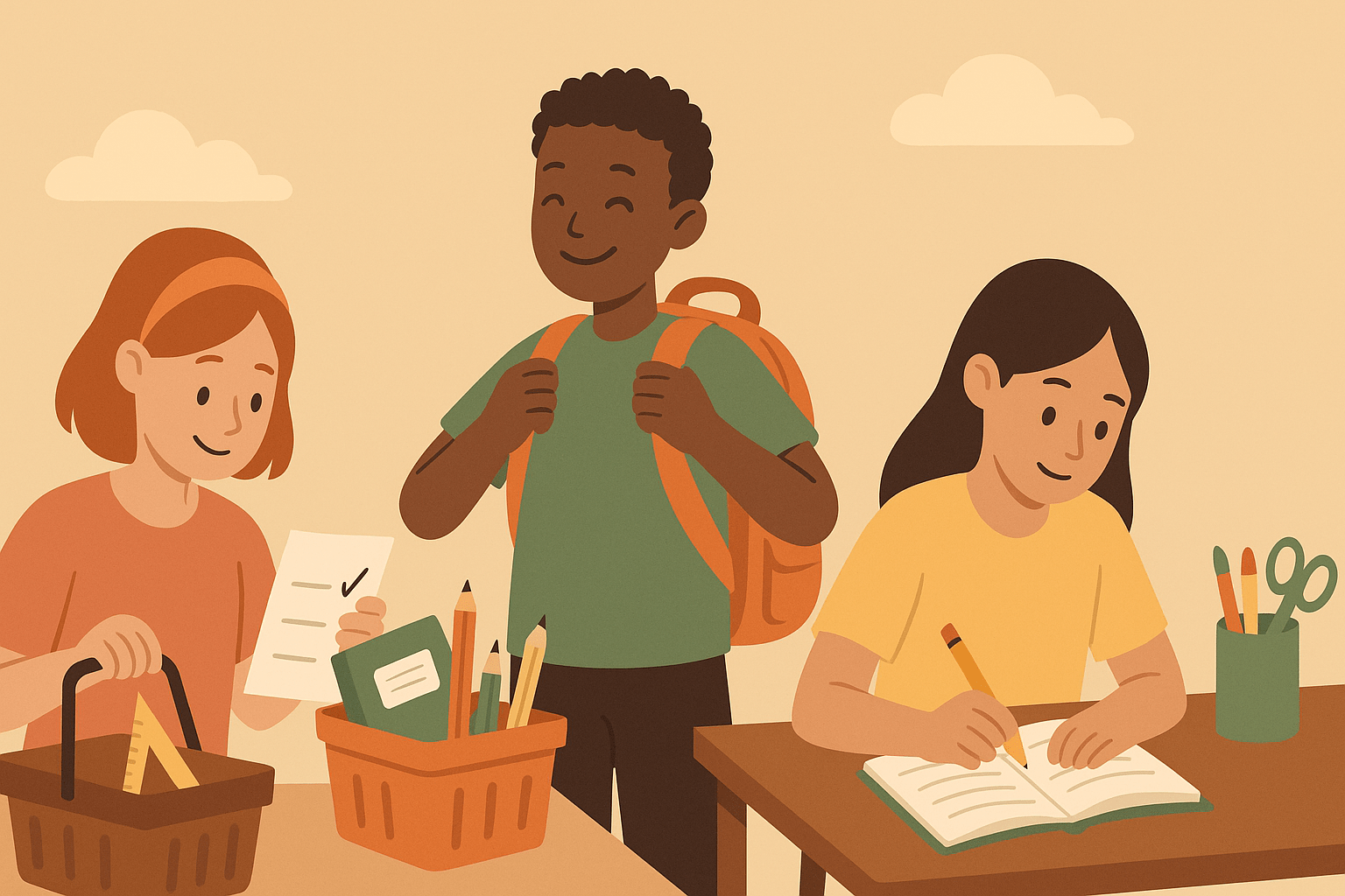 Kids preparing for school supplies
